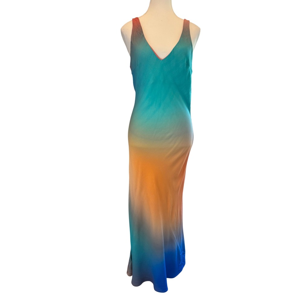LNA Ombre Sunset Maxi Dress Teal Orange Blue V-Neck Medium Revolve Colorful